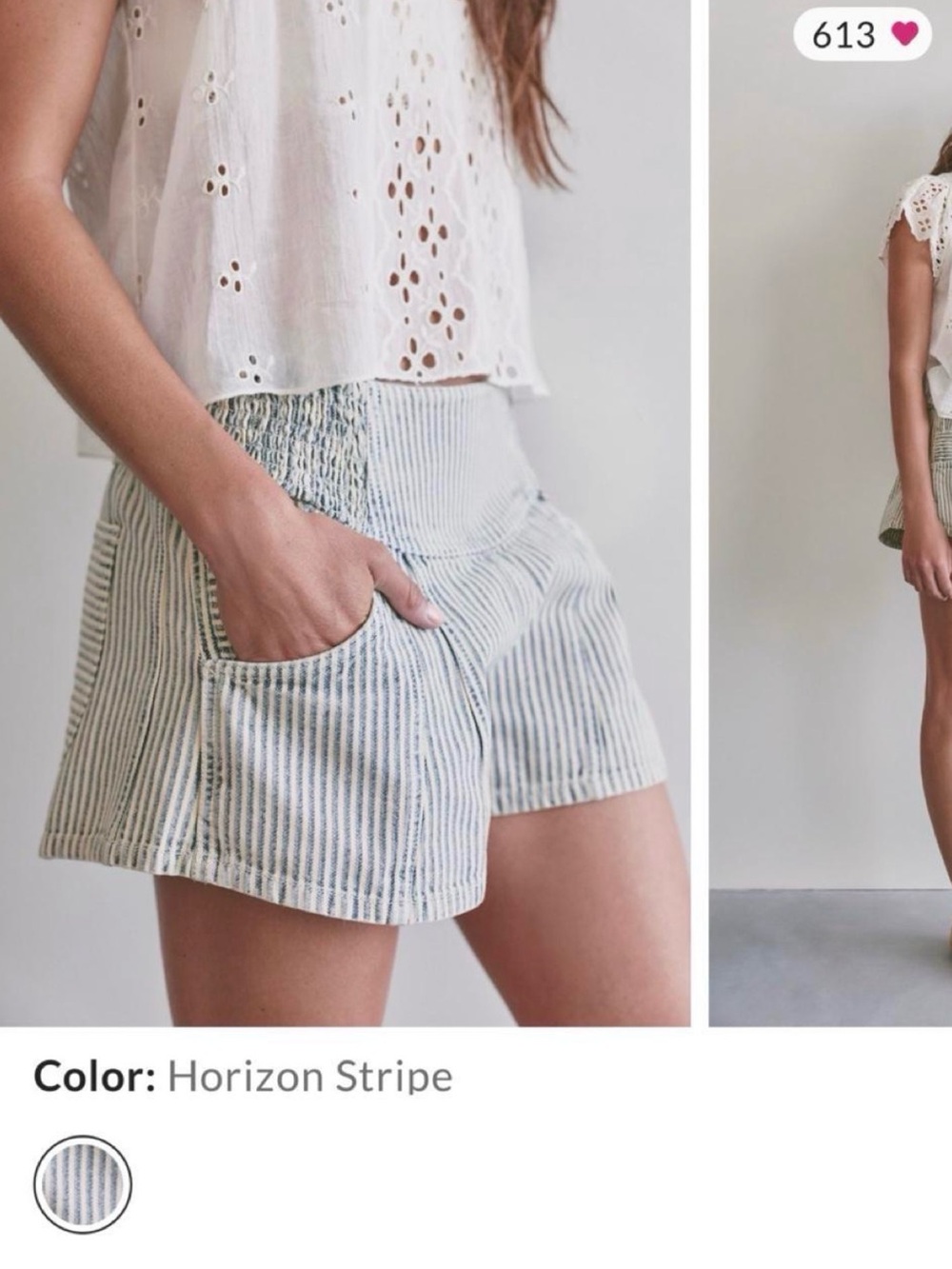 We The Free Horizon Stripe High-Waist Pull-On Shorts in Light Blue and Cream